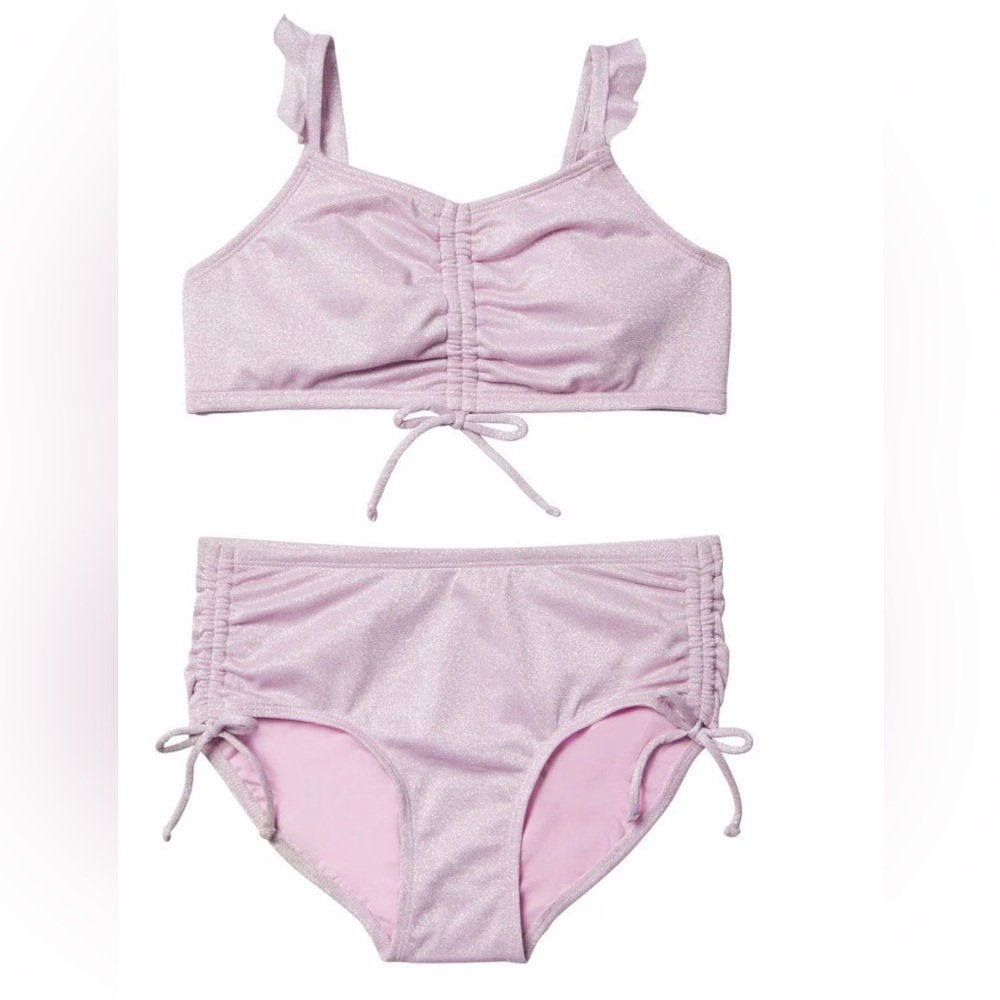 Justice Lilac Sparkly Ruched Girls Bikini Size 7-8